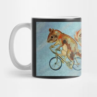 Squirrel On Bike (blue background) Mug